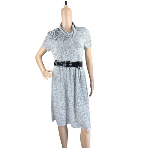 New Maurices Knitted Heather Gray Cowl Neck Short Sleeve Belted Sweater Dress M - Picture 1 of 7